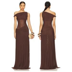 MISHA Sisal Maxi Dress Draped Mesh Party Formal Prom Wedding Guest Gala Hoco XXS